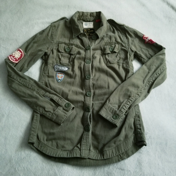 SUPERDRY JPN Black Label 7605 Division Super Aces Military Khaki Button Down M - Picture 5 of 16